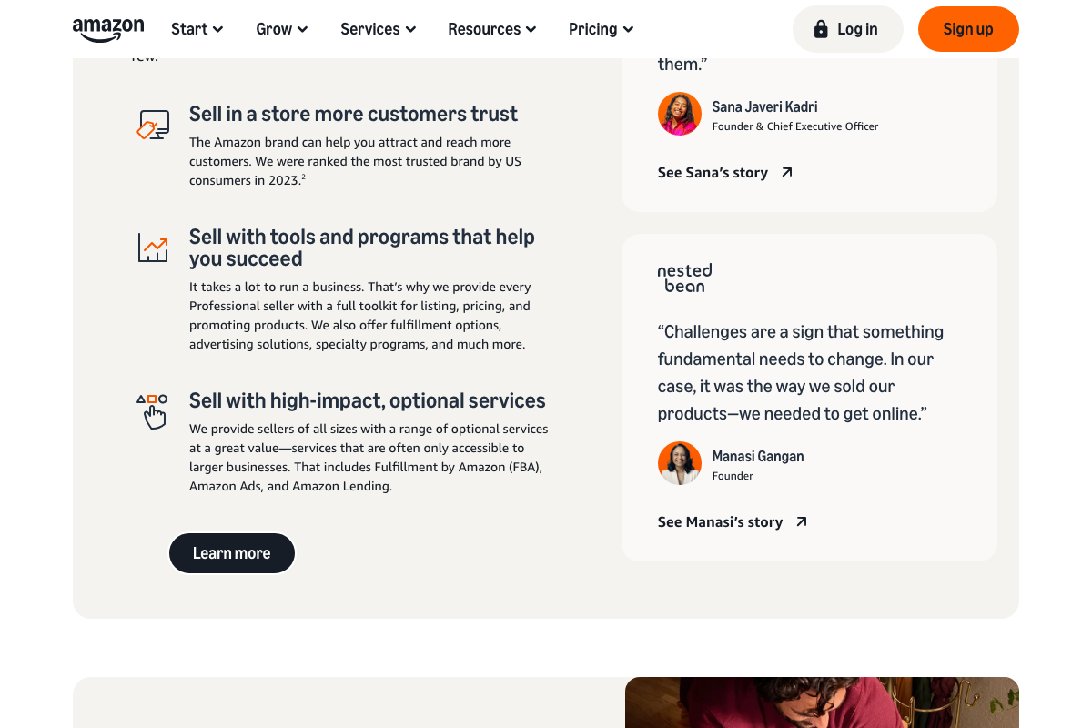 Amazon Seller Central Professional plan overview — no image indexing or Cosmo AI documentation visible.