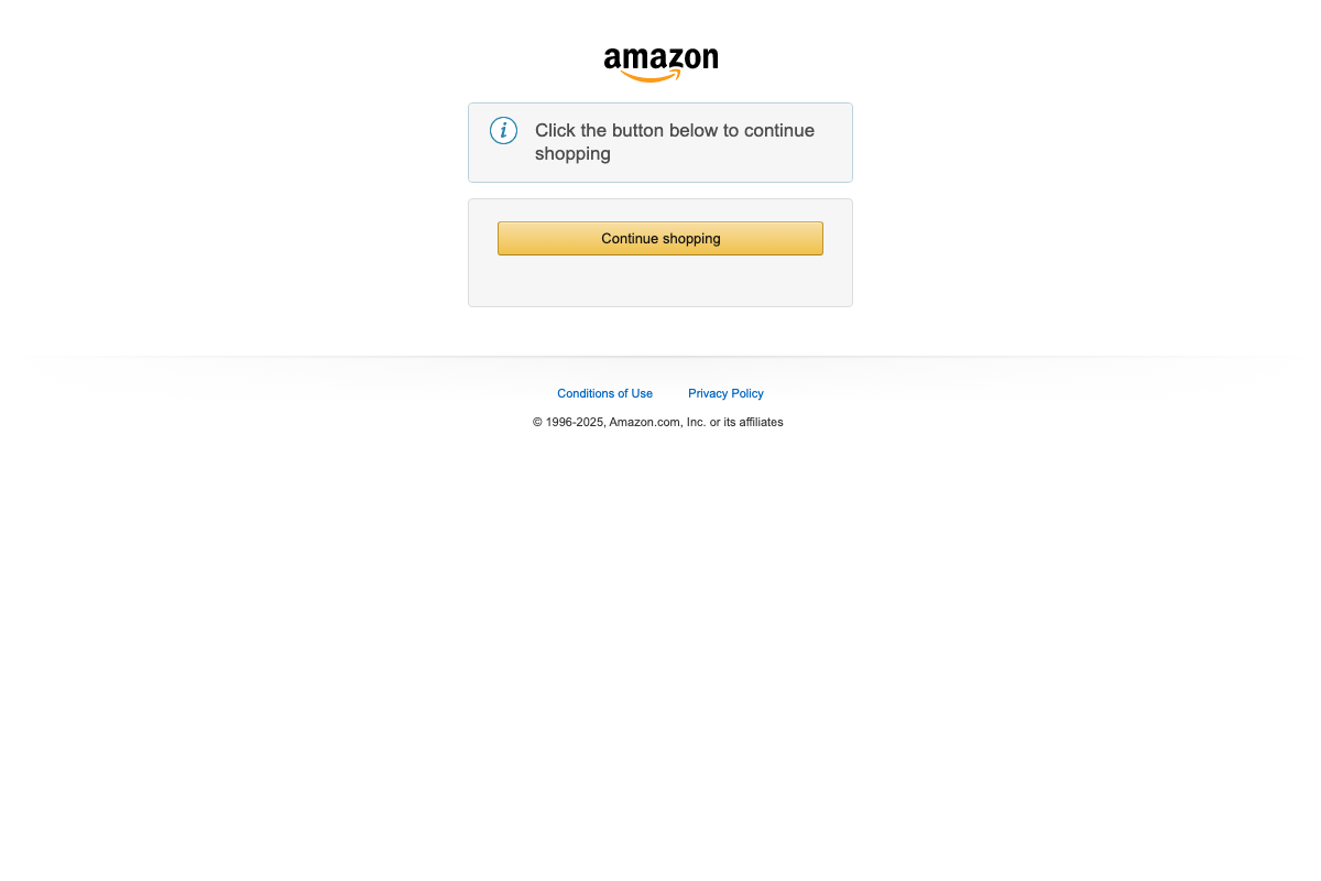 Amazon.com access-restriction interstitial — no product content loaded; material sourcing claims from step 3 are not verifiable from this capture.