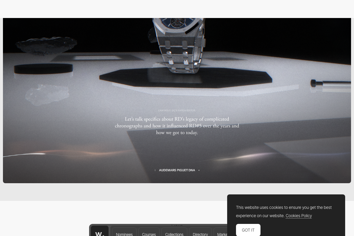 Awwwards in-browser site preview showing the GQ & AP immersive experience — screenshot capture is possible without leaving the platform.