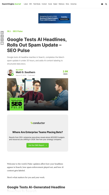 Article backdrop: Google Tests AI Headlines, Rolls Out Spam Update – SEO Pulse