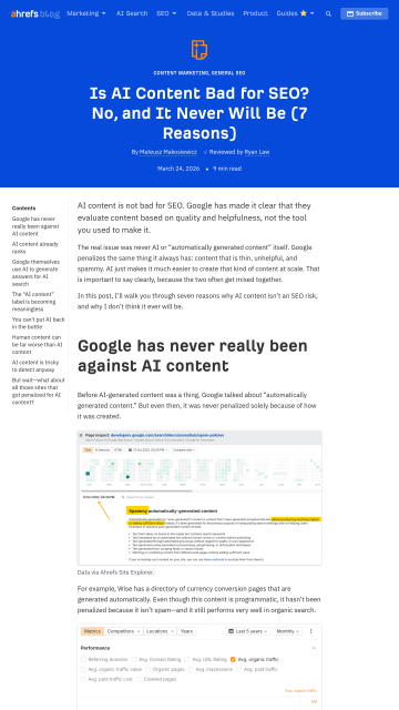 Article backdrop: Is AI Content Bad for SEO? No, and It Never Will Be (7 Reaso