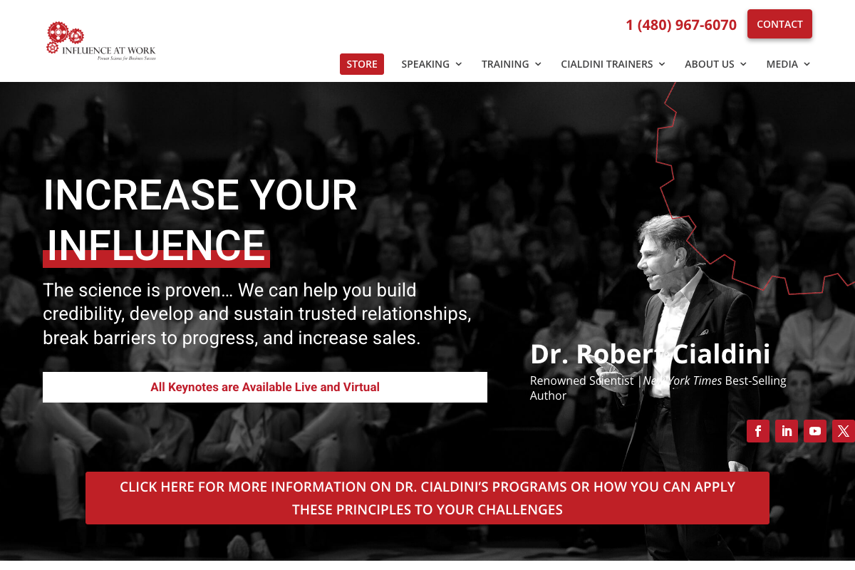 Influence at Work homepage — Cialdini's official institutional site, the primary source for the reciprocation and trust-building principles