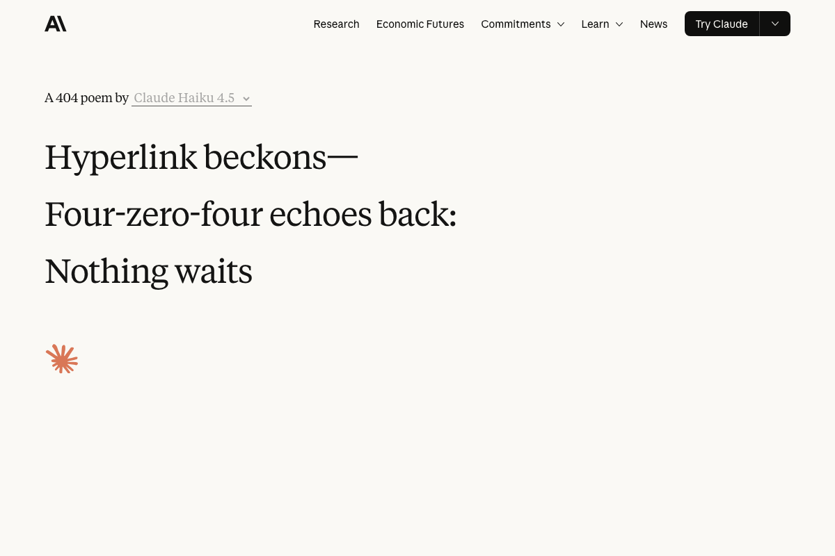 Anthropic 404 error page returned when loading the Computer Use announcement URL