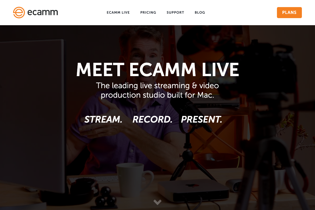 Ecamm Live homepage hero confirming Mac-exclusive positioning — official product name is 'Ecamm Live'