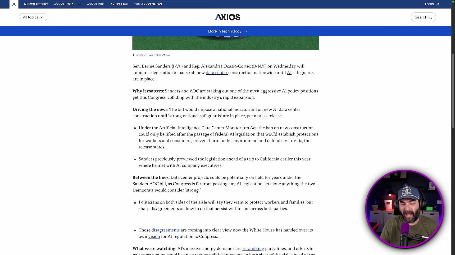Axios breaks down the Sanders-AOC AI Data Center Moratorium Act: what the bill would do, who it affects, and why both parties disagree