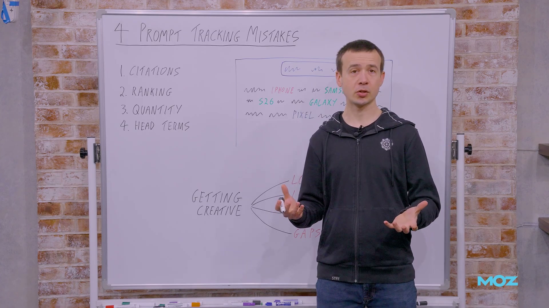 Tom Capper's whiteboard lays out the four most common prompt tracking mistakes marketers make when monitoring brand mentions in AI responses.