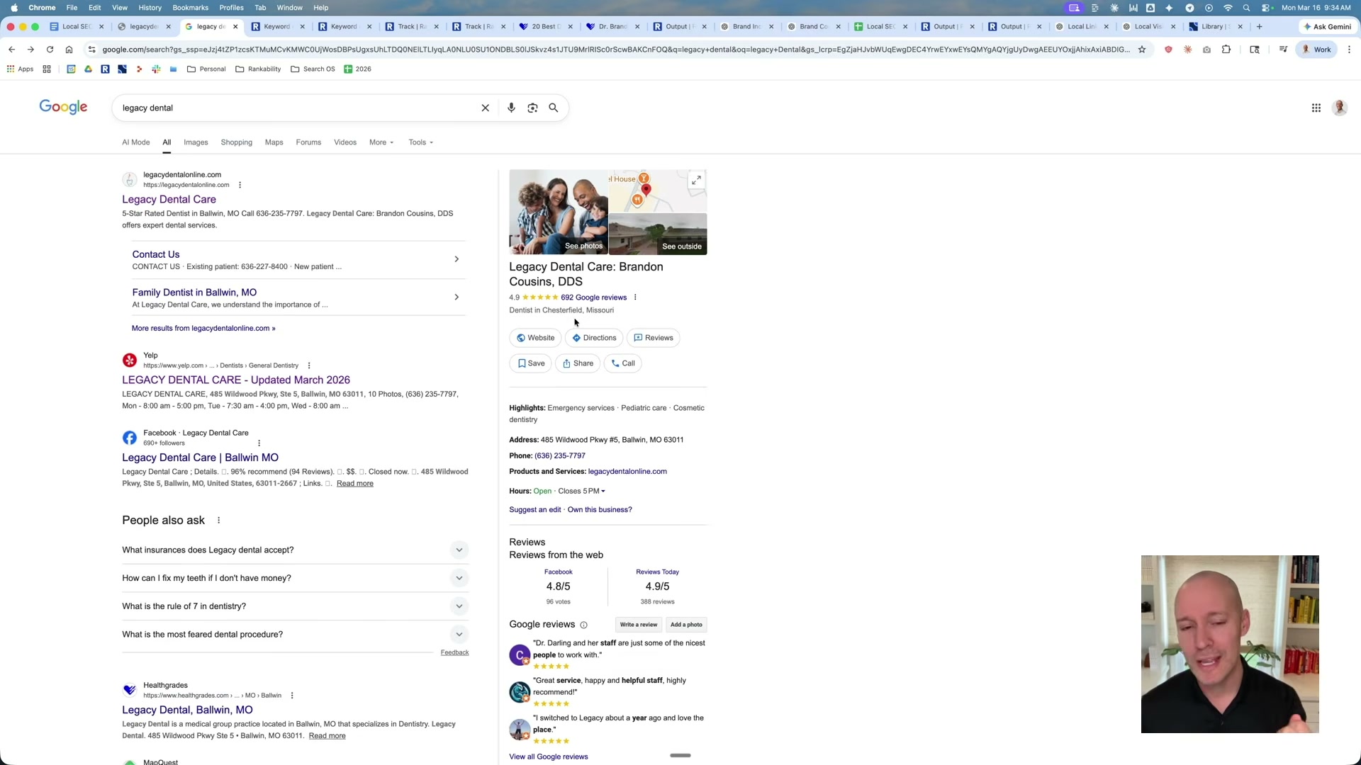 The starting point: Legacy Dental Care's Google Business Profile and SERP footprint before optimization