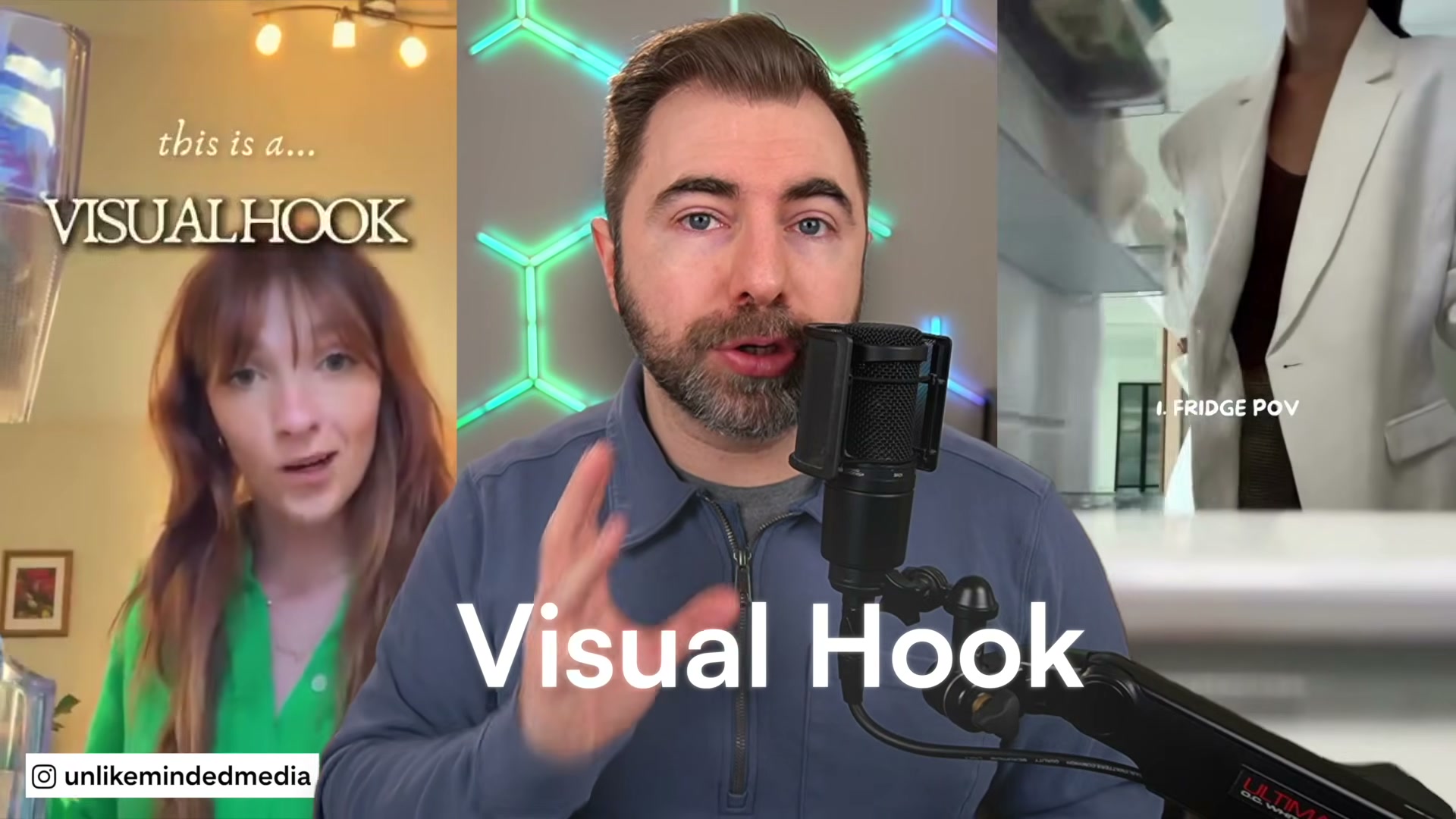 The Visual Hook is Layer 1 of the Stop Stack Formula — an unexpected camera angle or scene that forces the eye to stop.