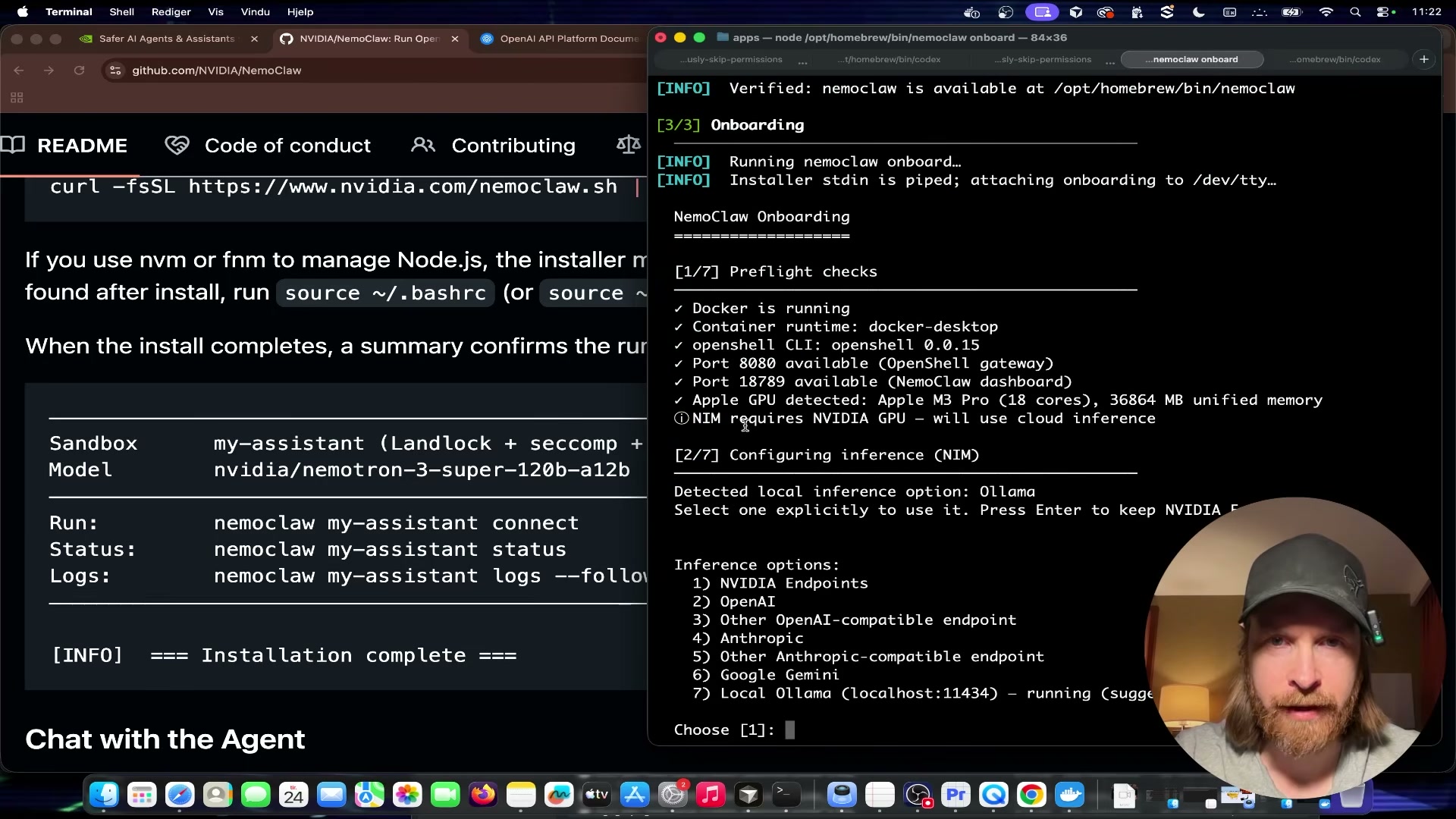 NemoClaw preflight checks pass and the CLI prompts you to select an inference backend — choose option 6 (Local Ollama) to run Qwen locally.
