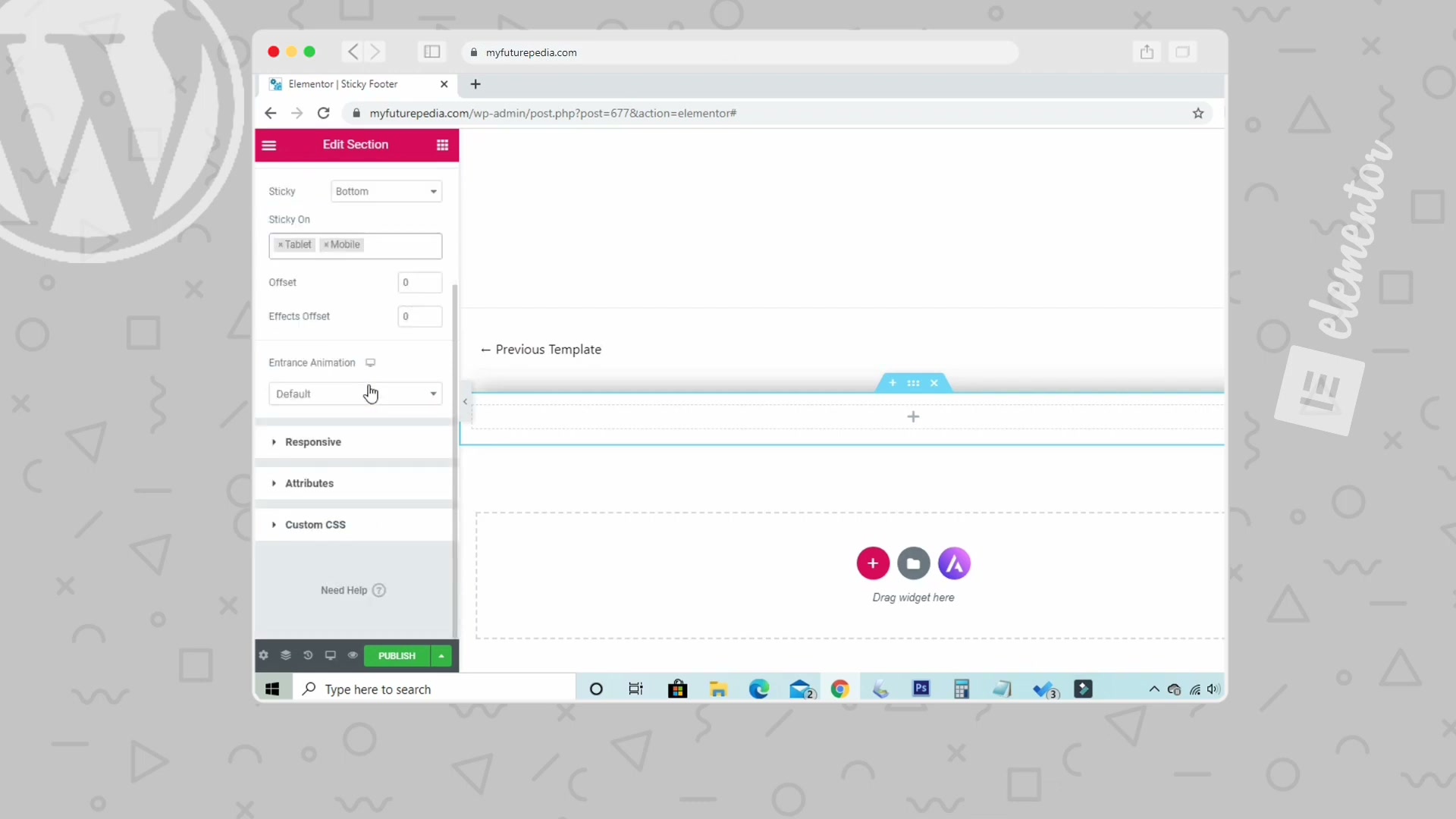 Set Sticky to 'Bottom' and enable it for Tablet and Mobile — this is the setting that locks the menu to the bottom of the screen.
