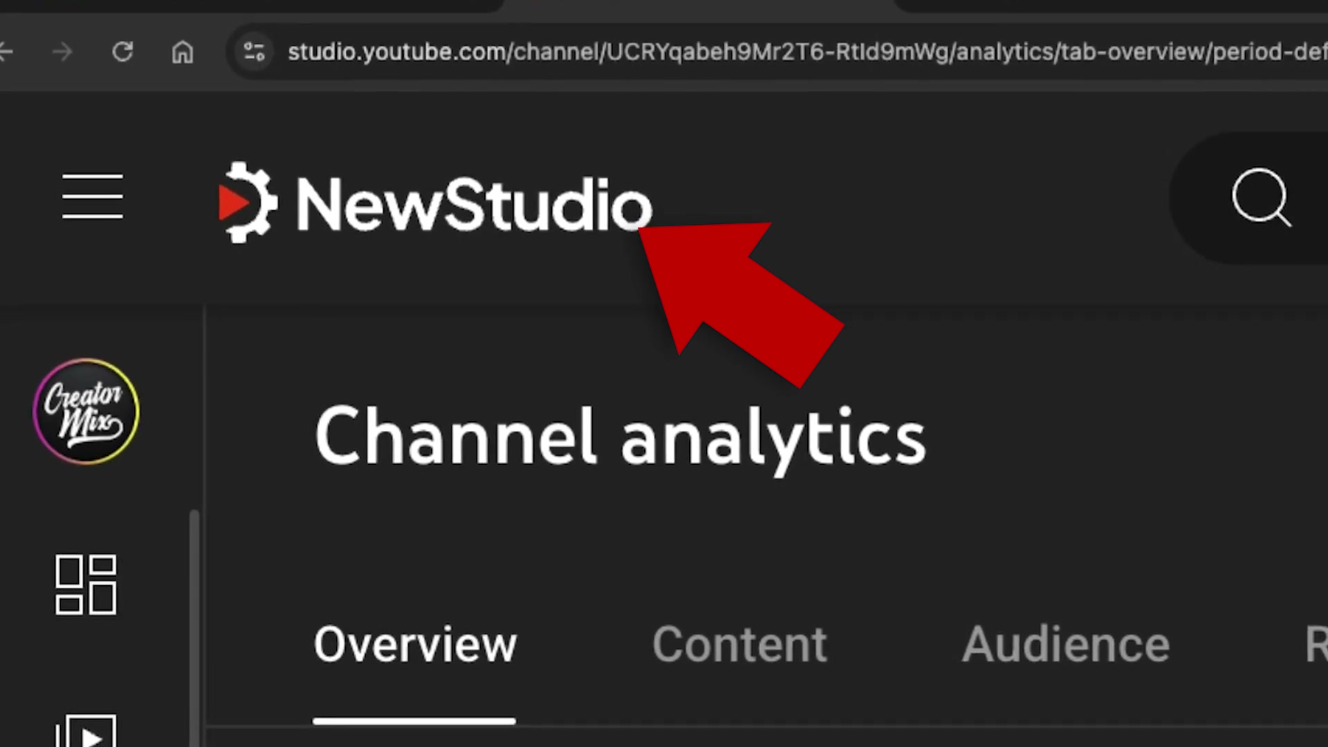 NewStudio Chrome extension replaces the default YouTube Studio logo and branding on the Channel Analytics page.
