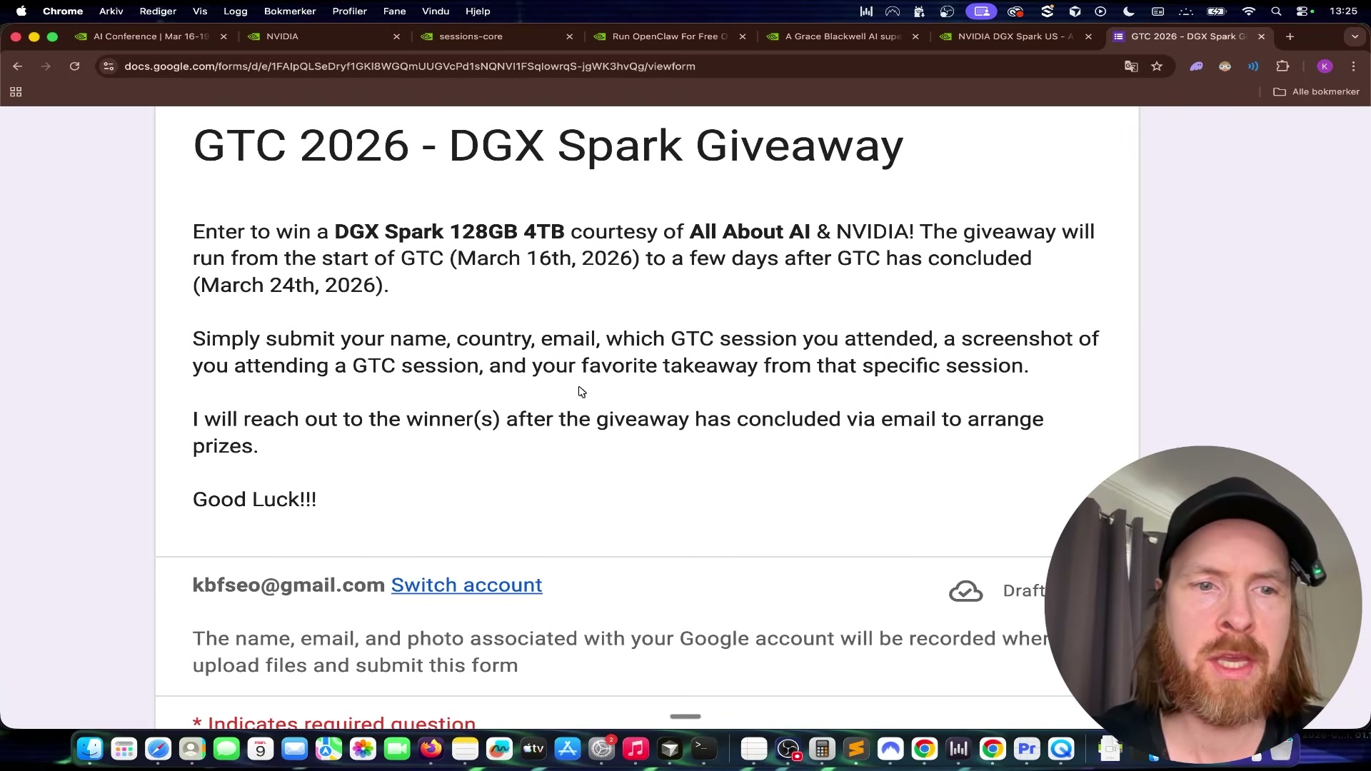 The official GTC 2026 DGX Spark Giveaway form — open March 16 through March 24, 2026
