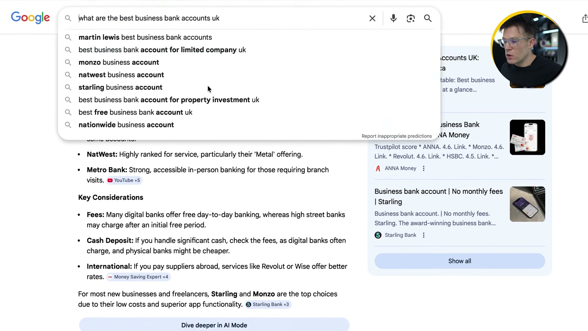 Google autocomplete reveals related subtopics that AI overviews cover — instant content gap list.