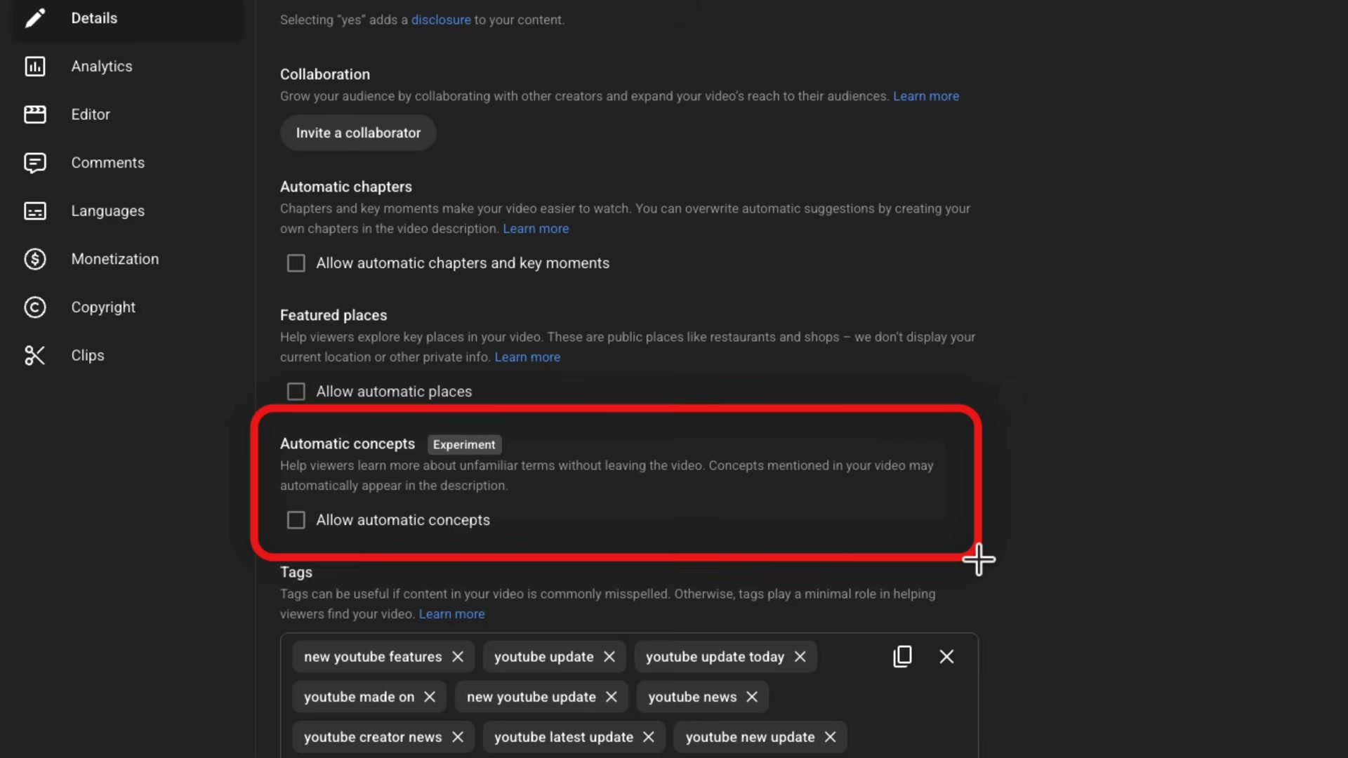 New in YouTube Studio: 'Automatic concepts' experiment auto-adds unfamiliar term definitions to your description
