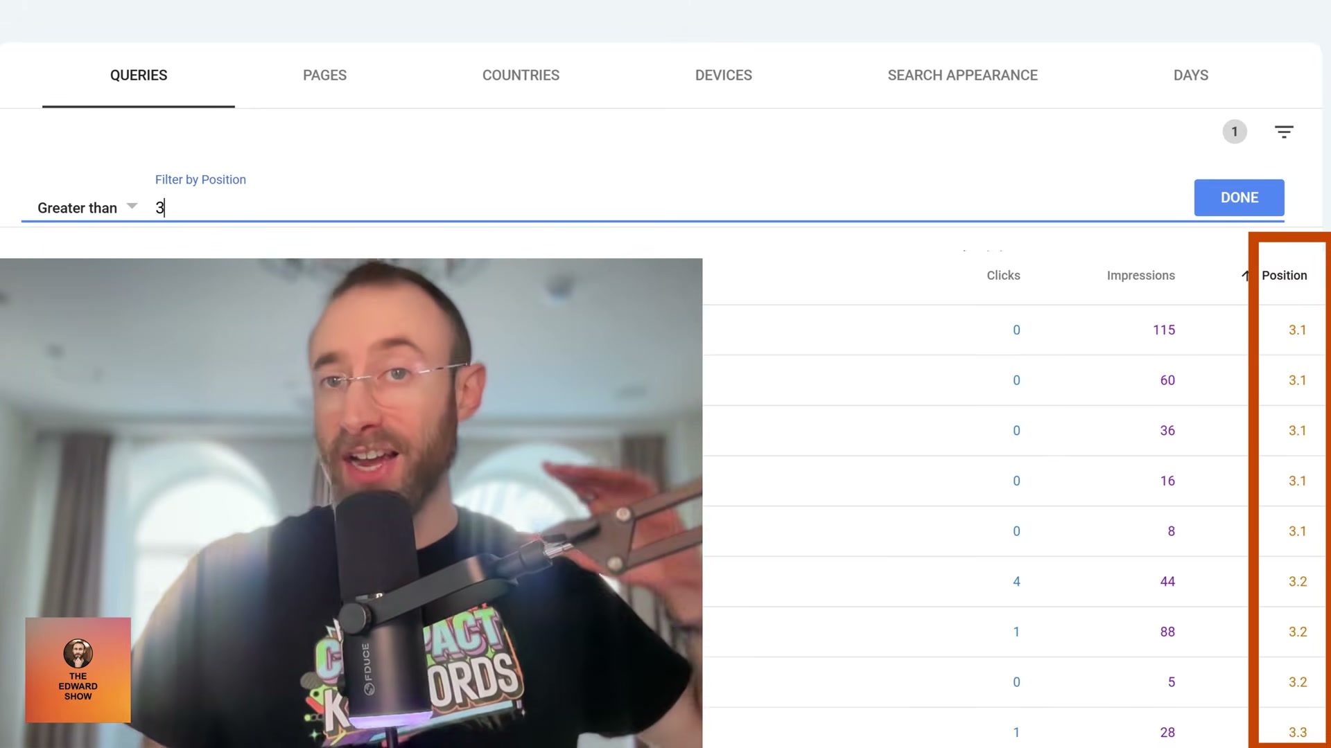 Layer a 'Position greater than 3' filter on top of the AI intent filter to surface transactional keywords you already rank for but aren't clicking.