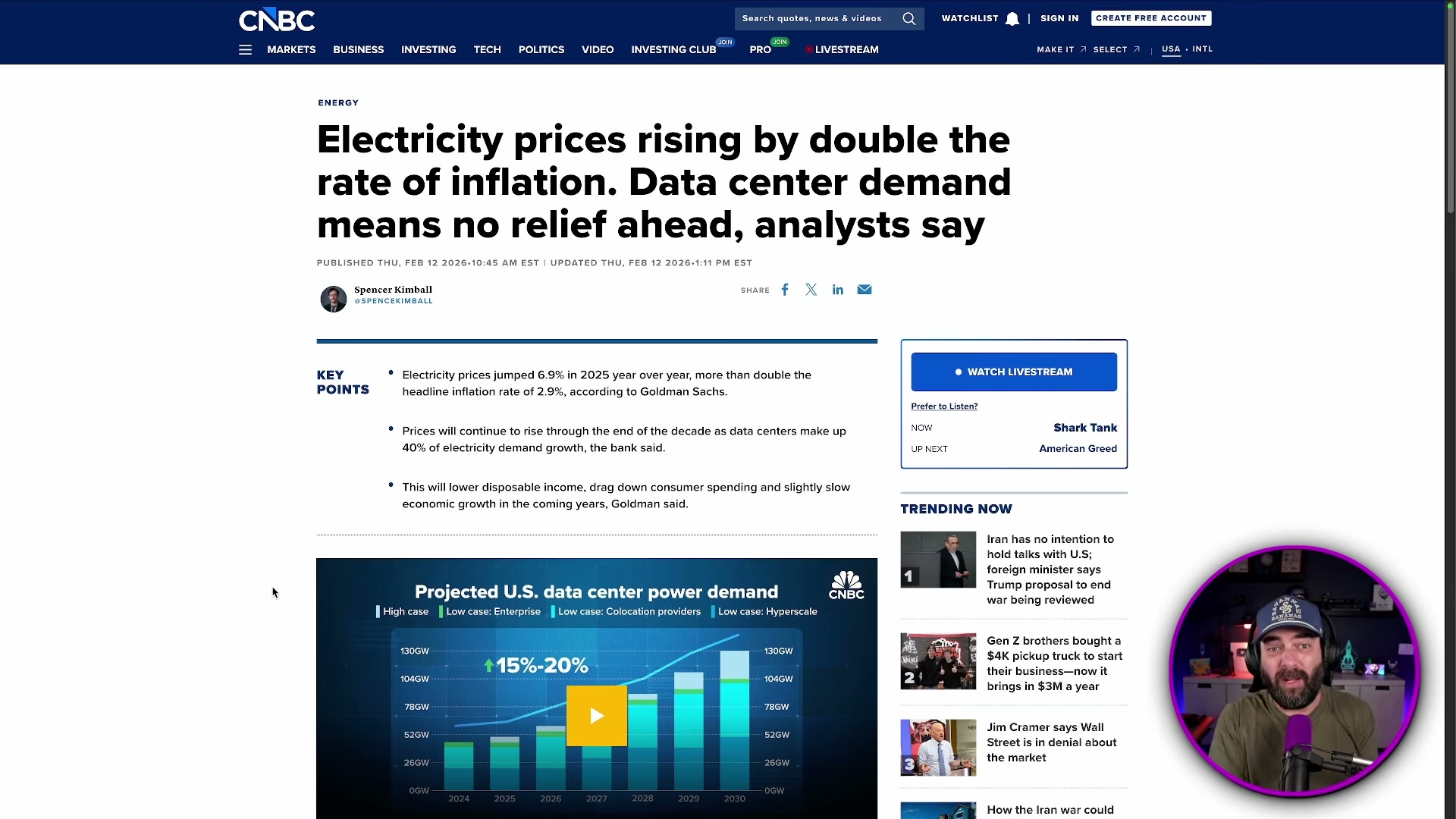 Goldman Sachs analysis via CNBC: AI data centers are projected to consume 15–20% more power this decade — driving electricity bills up at twice the inflation rate
