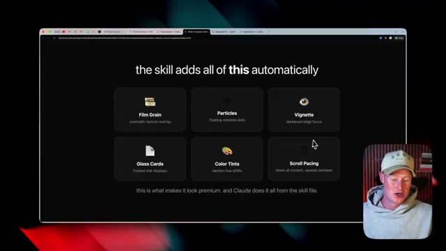 Six cinematic effects your Skill file applies automatically — from film grain to scroll-paced section transitions