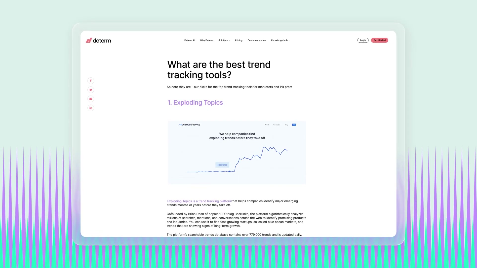 Step 1 in action: a Determ roundup article that gives Exploding Topics an LLM-visible brand citation