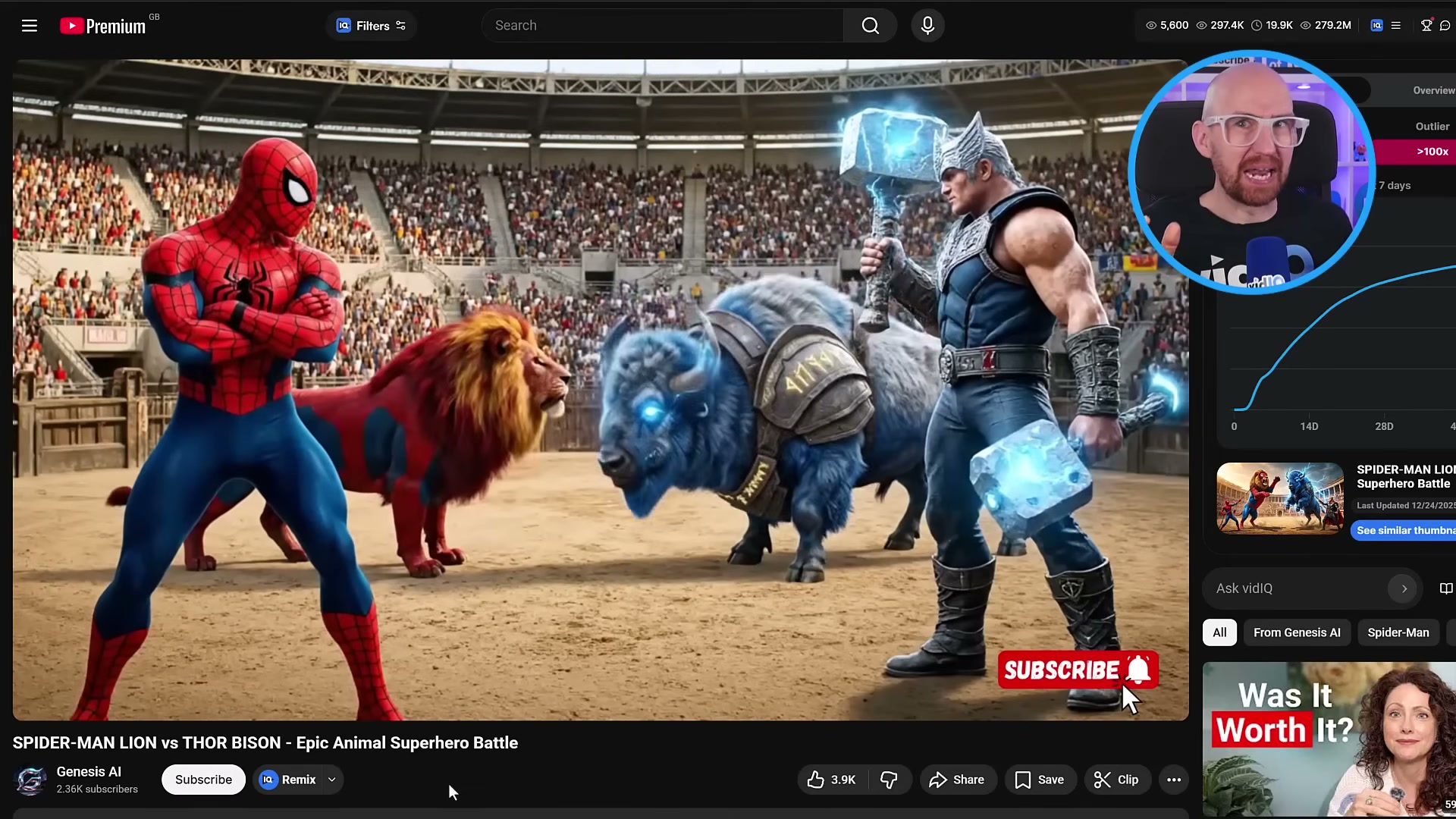Genesis AI has 2,360 subscribers but scores Outlier >100x — vidIQ's data shows AI character battle content punches far above its weight class