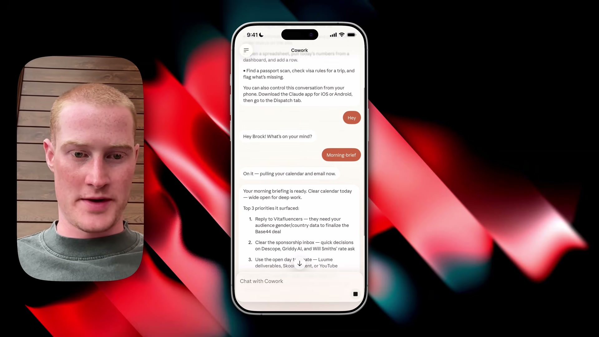 From your phone, type a short command — Claude executes the full task on your desktop and streams the result back to your mobile screen.