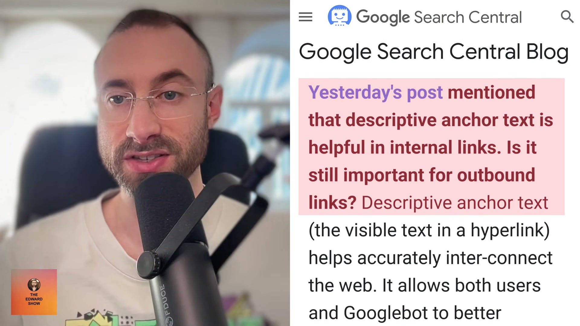 Descriptive anchor text matters for outbound links too — it helps Googlebot connect the web accurately