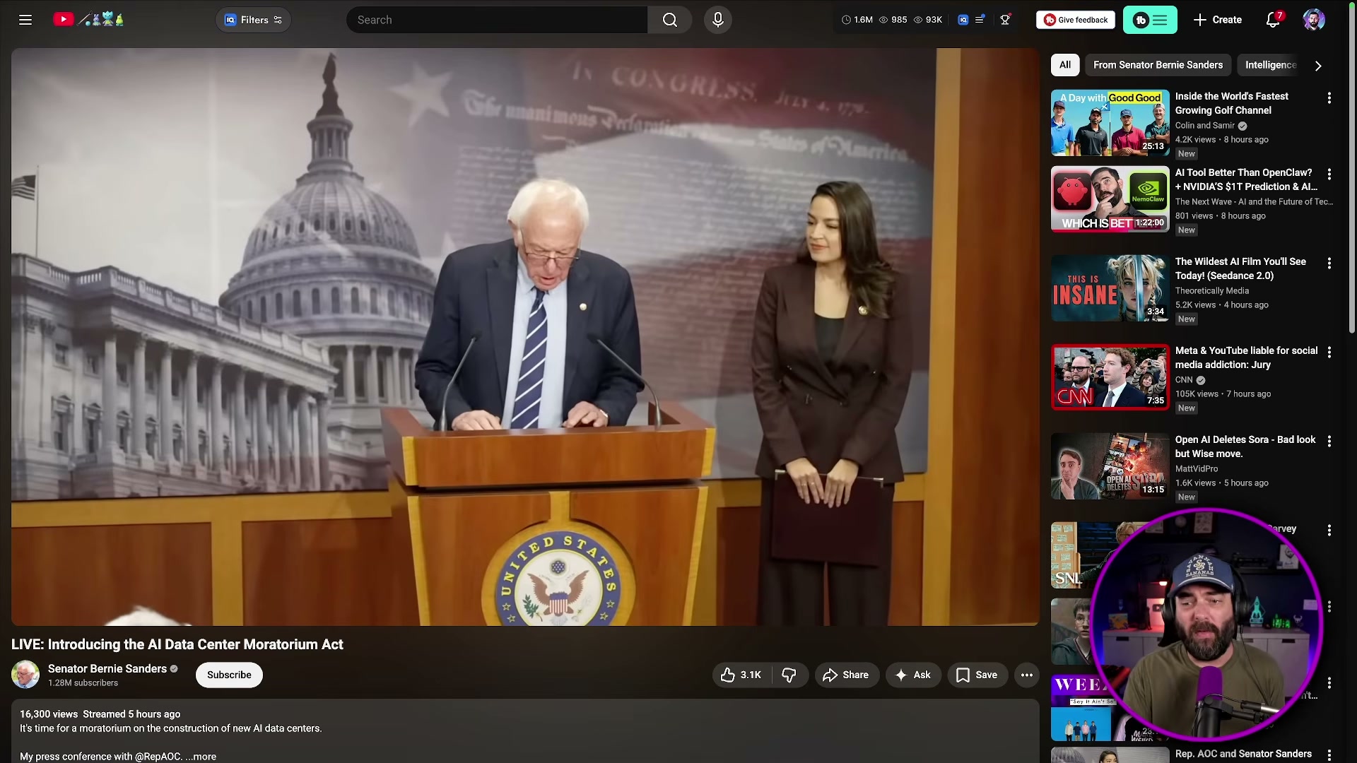 Senator Bernie Sanders and Rep. Alexandria Ocasio-Cortez announce the AI Data Center Moratorium Act in a live congressional press conference