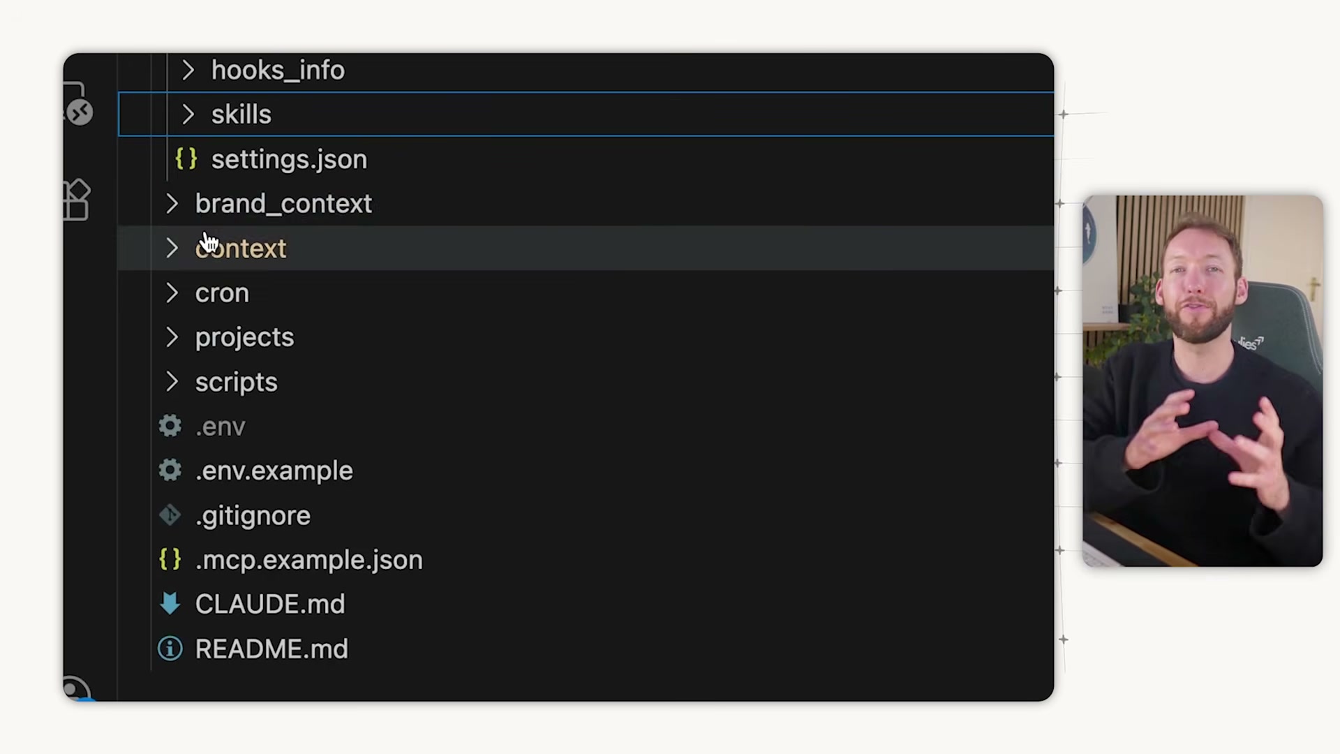 The complete Agentic OS directory: skills, brand context, memory, cron jobs, and projects all live side by side