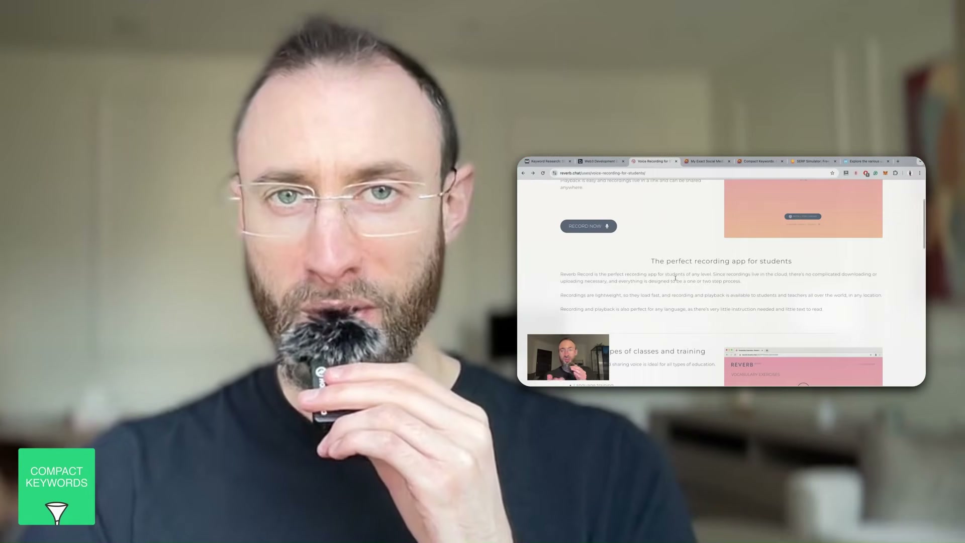 Compact Keywords presenter shows an example of a brand page being analyzed for Reddit SEO visibility.