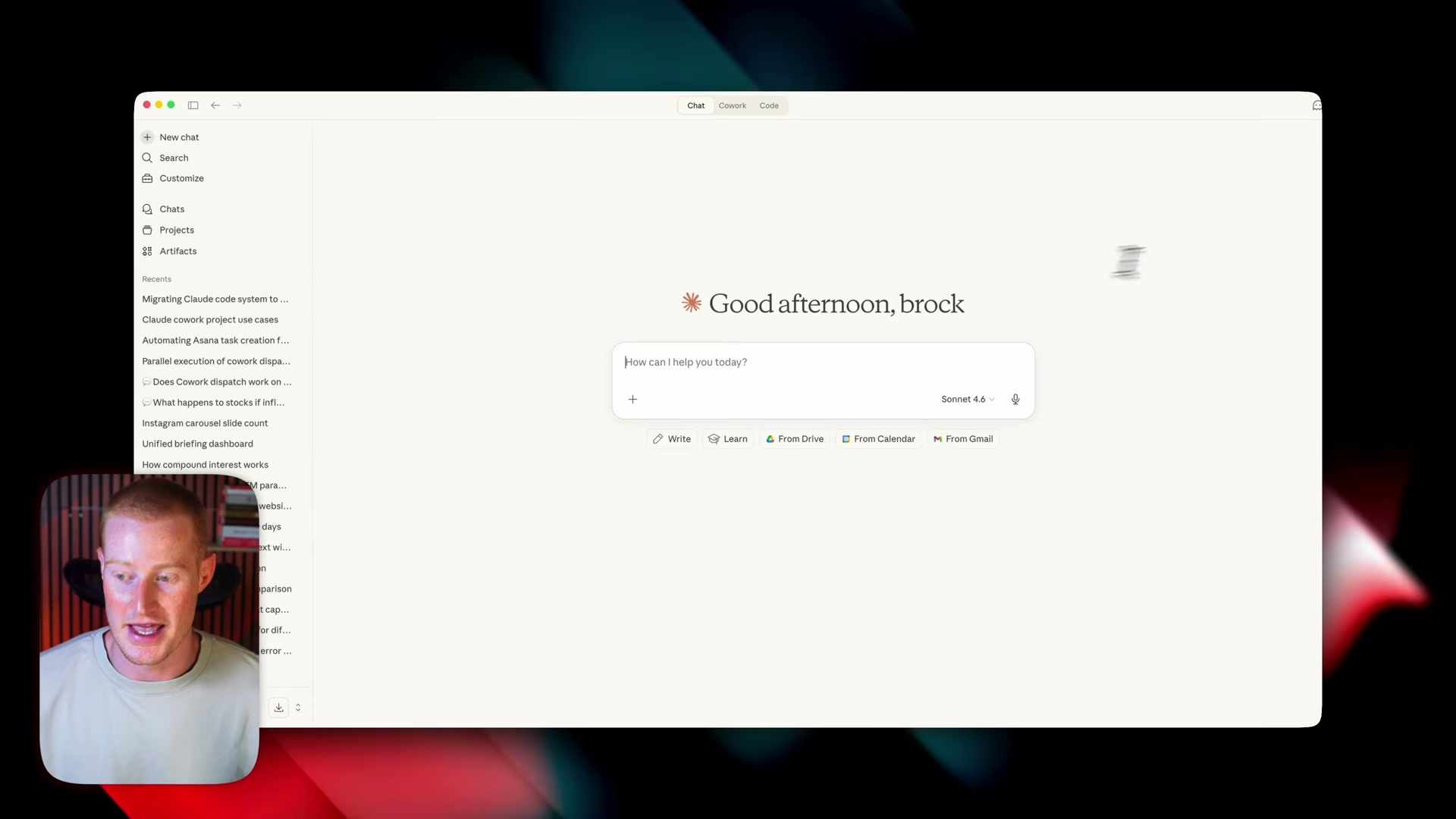The Claude desktop app's Cowork tab is where Projects live — distinct from the standard Chat interface.