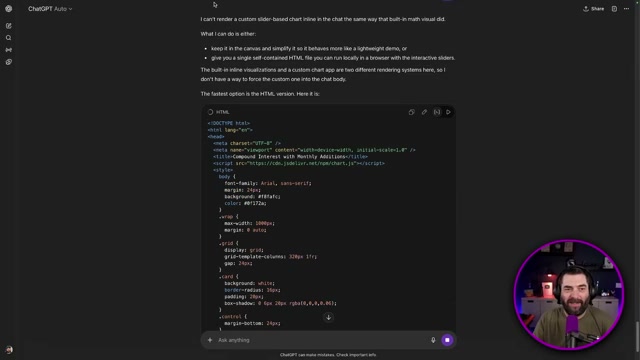 The key difference: ChatGPT can't render custom inline visuals and falls back to raw HTML code when the prompt falls outside its ~70 pre-built modules