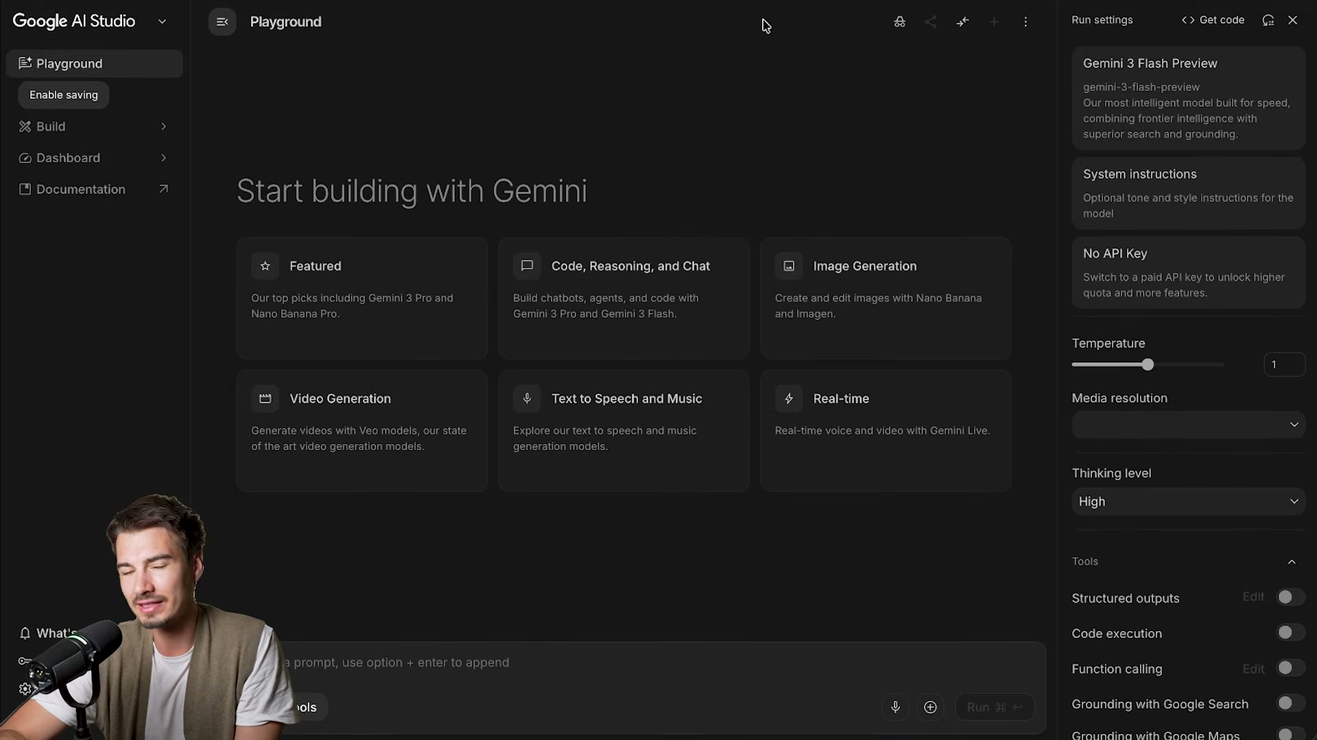 Google AI Studio's redesigned Playground: six capability tracks and a full model-config panel in one view