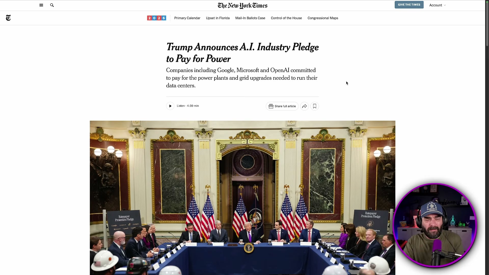 NYT reports: Trump secures pledges from Google, Microsoft, and OpenAI to self-fund power infrastructure — the industry's answer to the moratorium threat