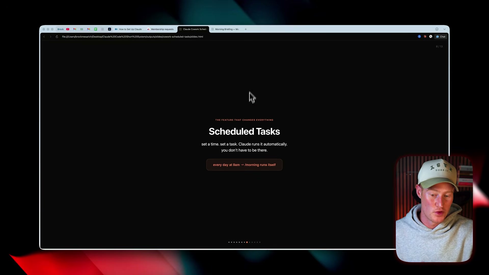 Scheduled Tasks let you set a time and a task. Claude runs it automatically — you do not have to be there.