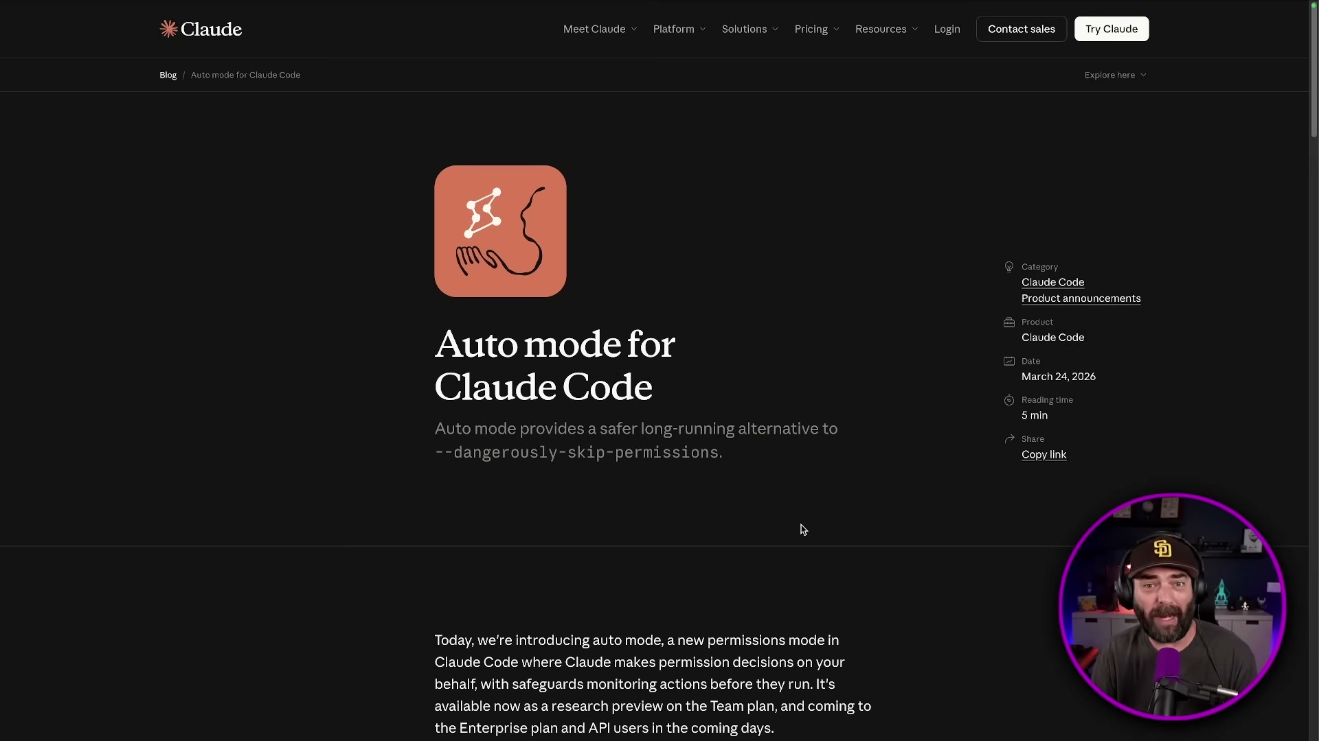Anthropic's Auto mode for Claude Code: a new permissions model where Claude monitors its own actions before executing — no more --dangerously-skip-permissions.
