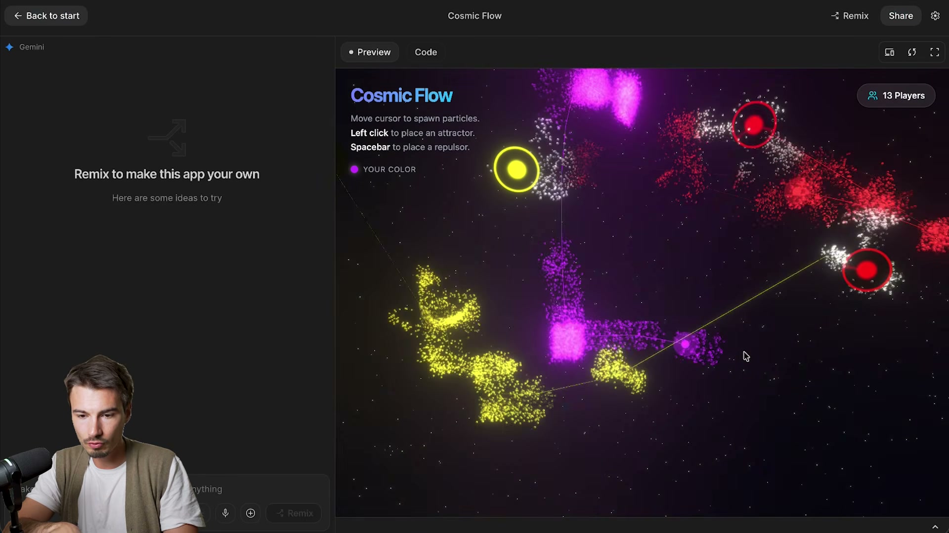 Cosmic Flow live in Google AI Studio with 13 simultaneous players — Firebase multiplayer at zero-config