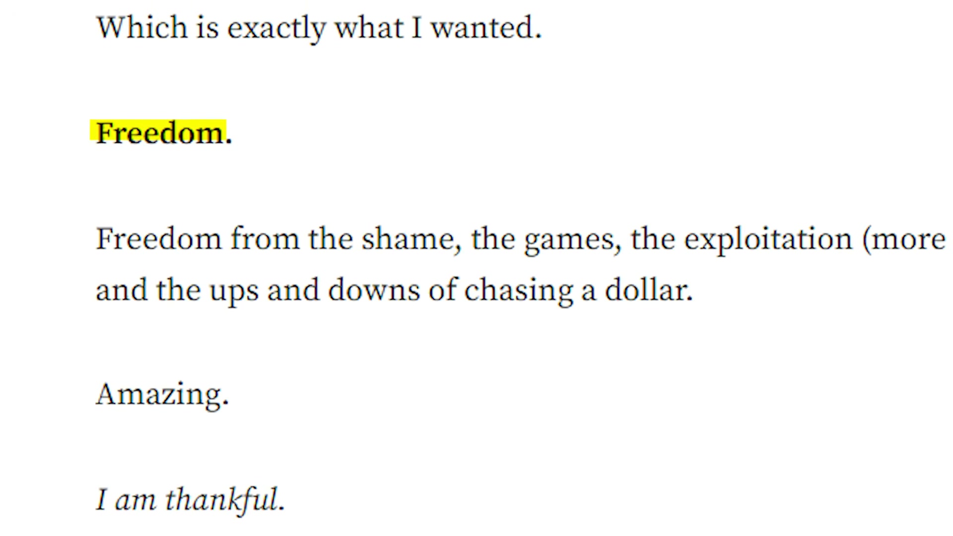 The reframe in plain text: the word 'Freedom' — highlighted — used in OnlyFans creator messaging to repackage exploitation as liberation, echoing Bernays' 1929 playbook