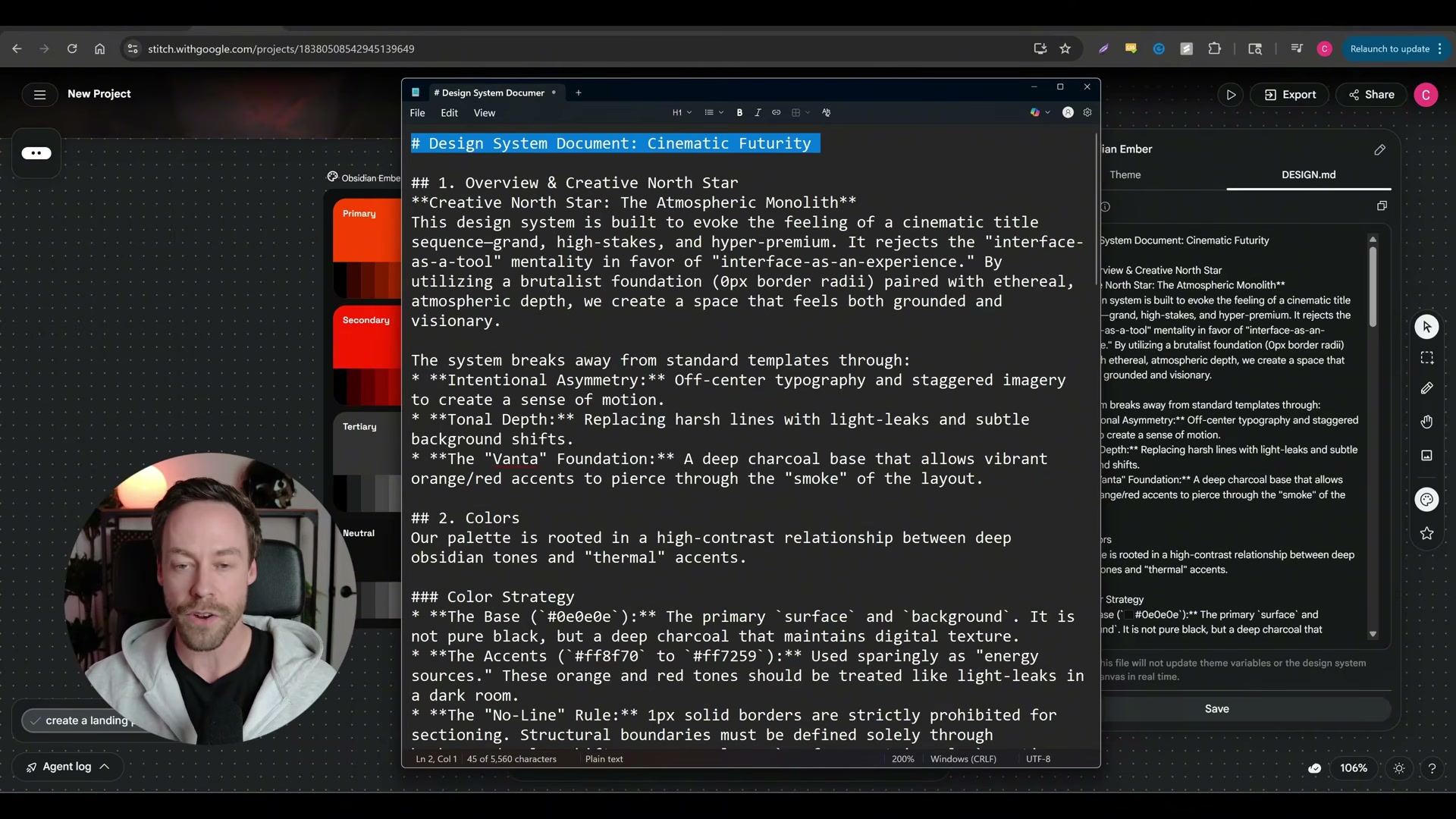 Stitch outputs a DESIGN.md file encoding every design decision as structured markdown — the exact file you hand to Claude Code to enforce the system.