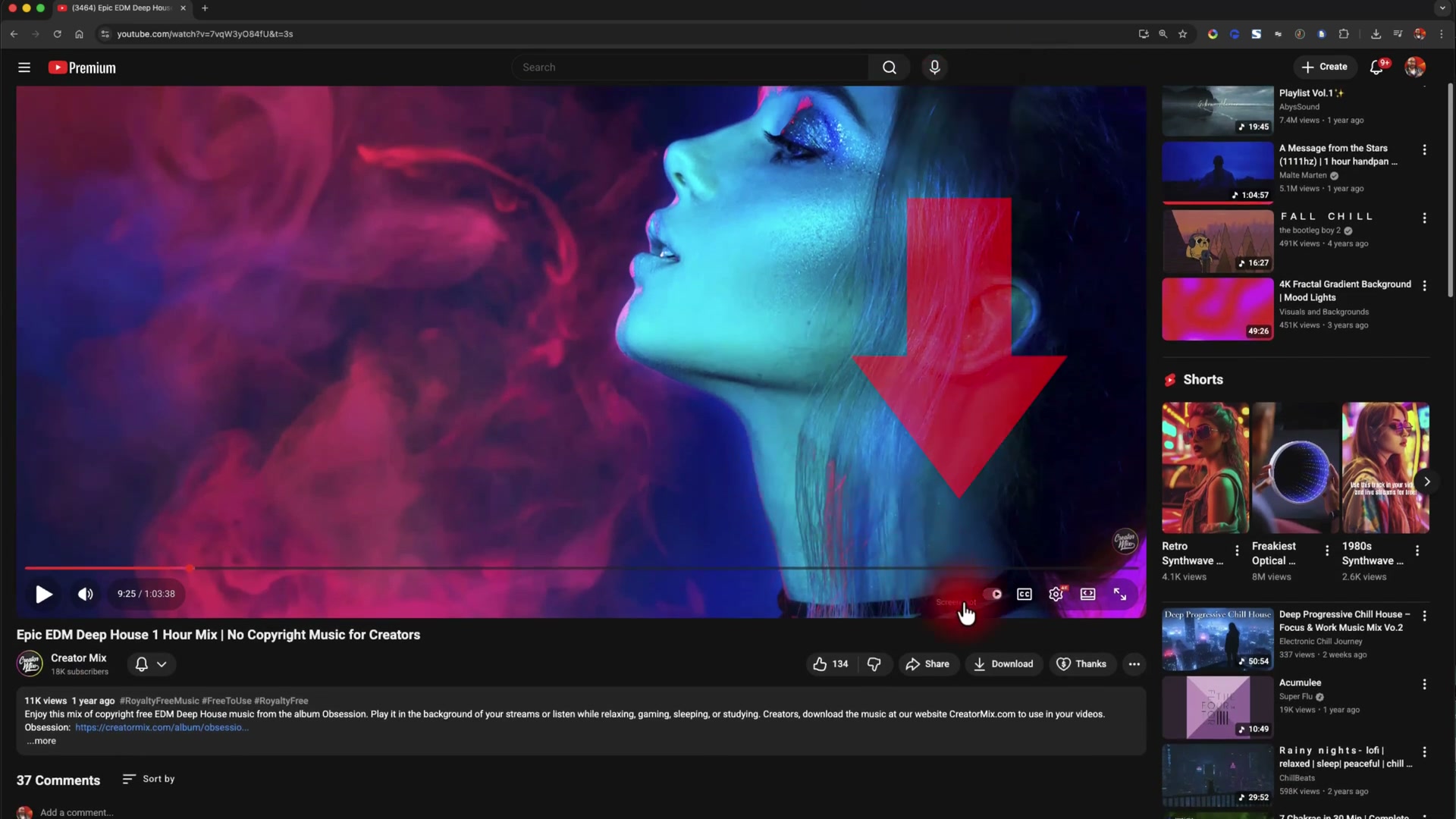 A Chrome extension adds a direct download button to YouTube videos, shown here capturing a royalty-free music track for creator use.