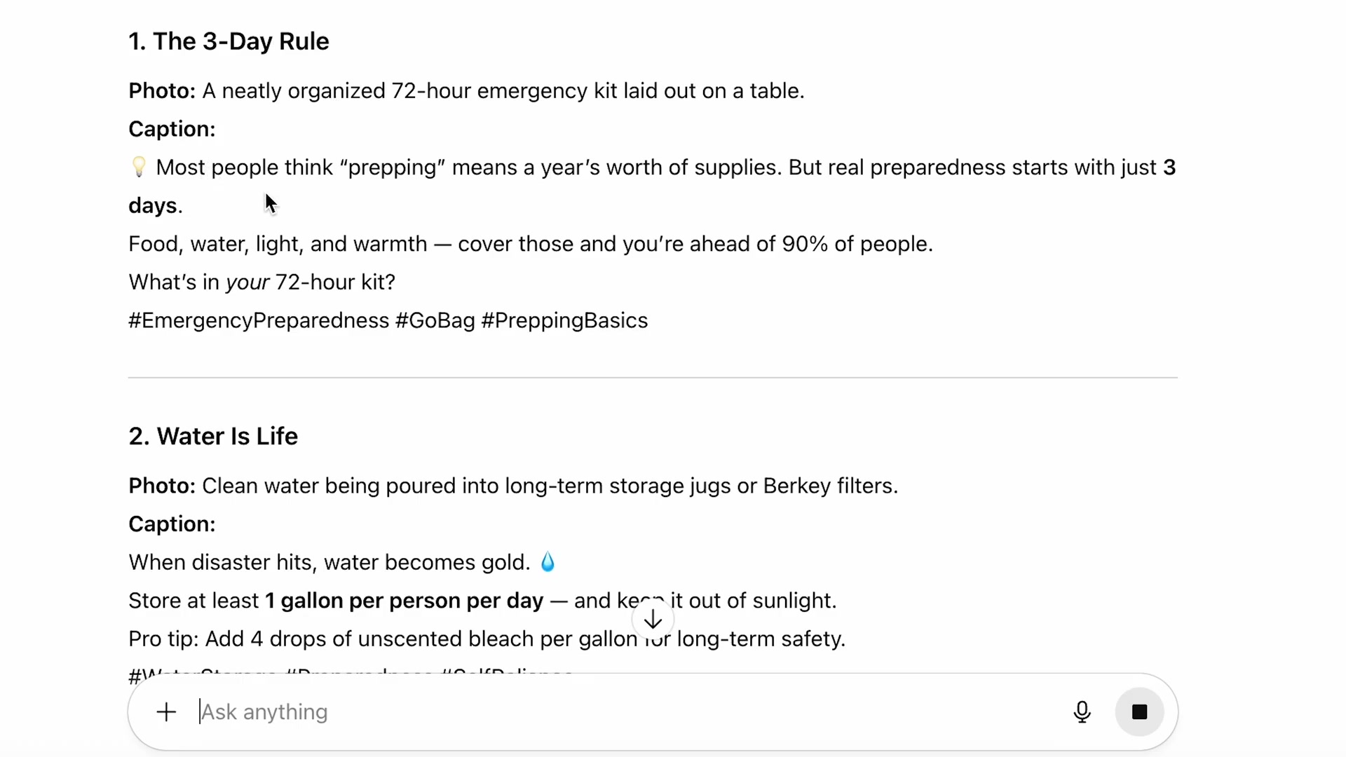 ChatGPT generates ready-to-publish Instagram posts — captions, hashtags, and photo direction — pulled directly from your blog archive