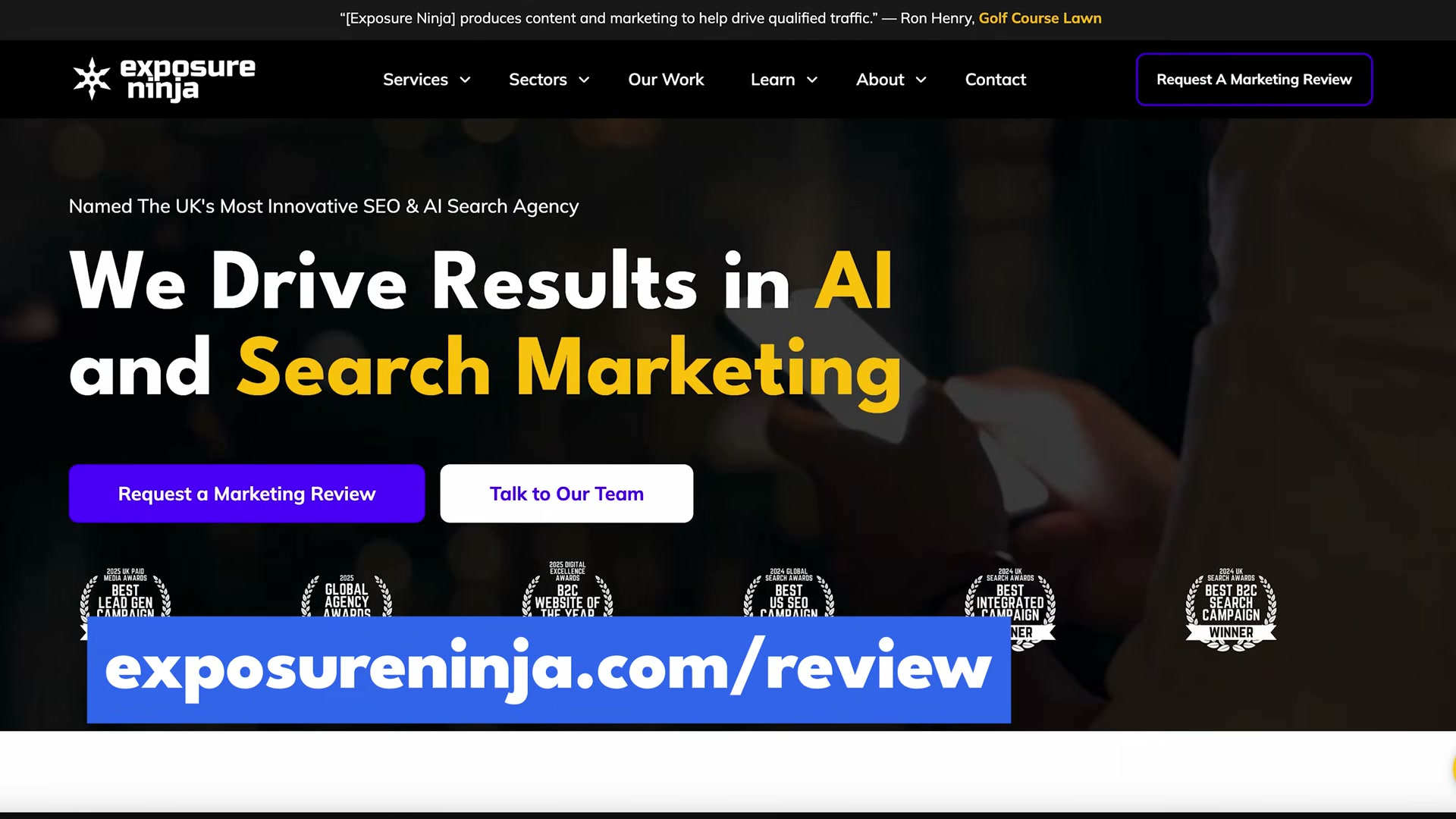 The Exposure Ninja website — the agency behind the framework, offering free marketing reviews at exposureninja.com/review.