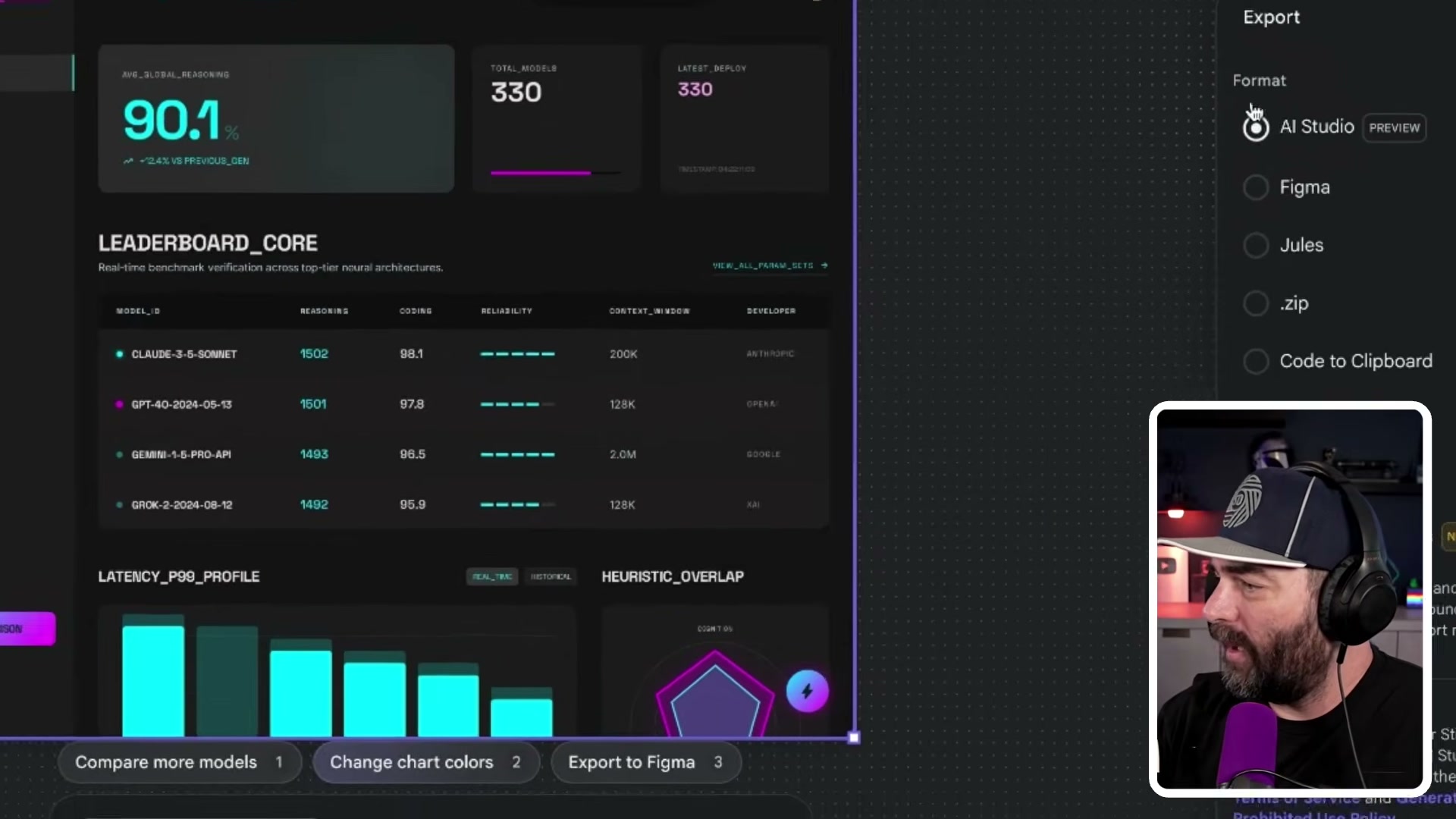 Hit Export → AI Studio to send your Stitch design directly to Gemini — no manual file prep required