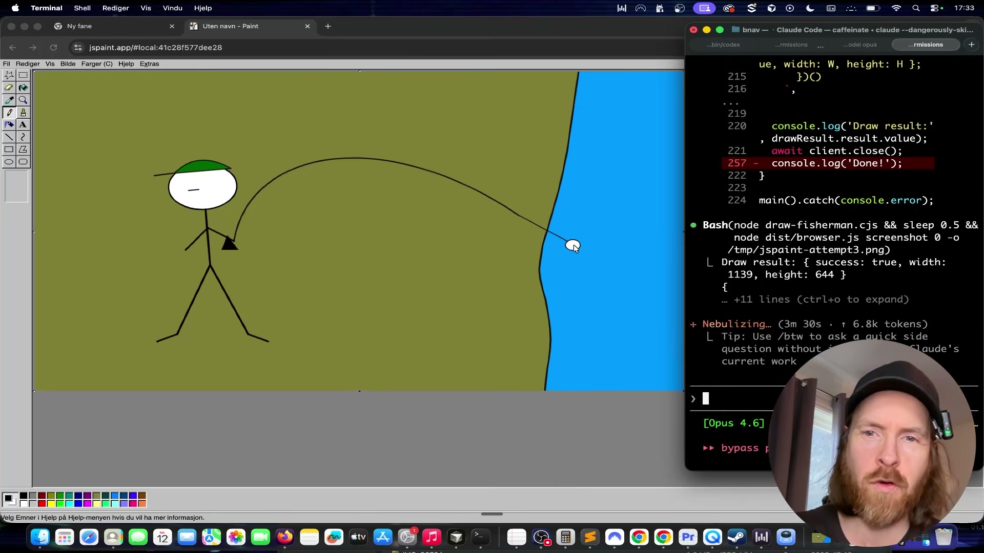 CDP polygon coordinates drive the refined fisherman drawing — canvas draw returns success