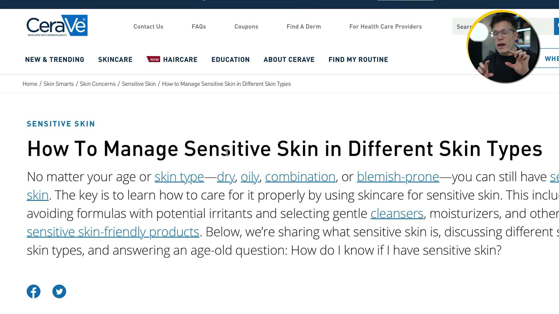 The CeraVe article cited in Google's AI Overview: structured, skin-type-specific content with a clear educational angle — the content template to reverse-engineer.