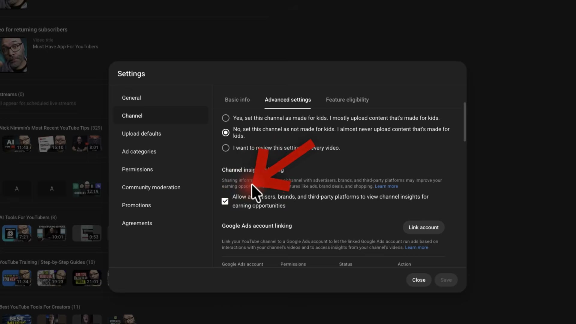 New 2025 setting: 'Channel insight sharing' lets advertisers and third-party platforms view your channel data for brand deals — review before enabling