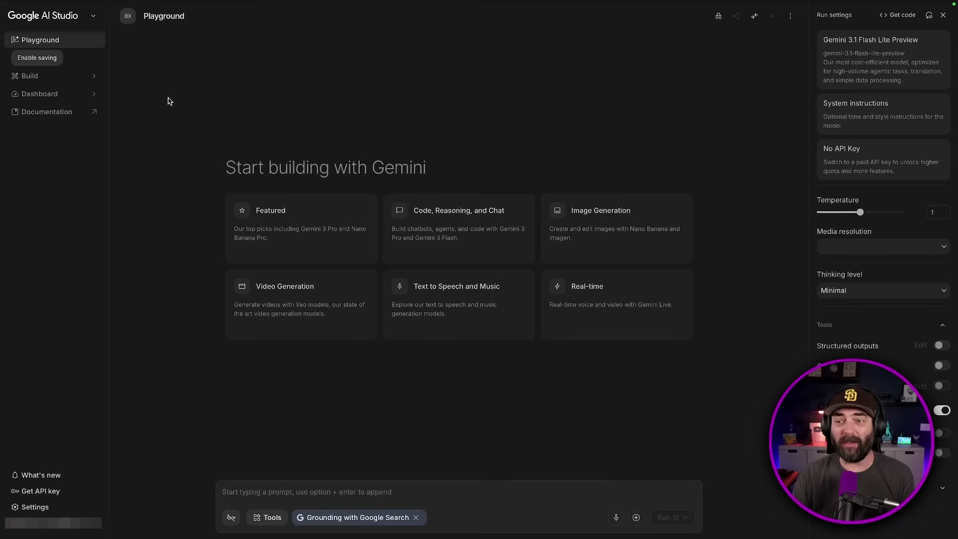 Google AI Studio Playground: the entry point for Gemini Live — select 'Real-time' to access live voice and video multimodal conversations.