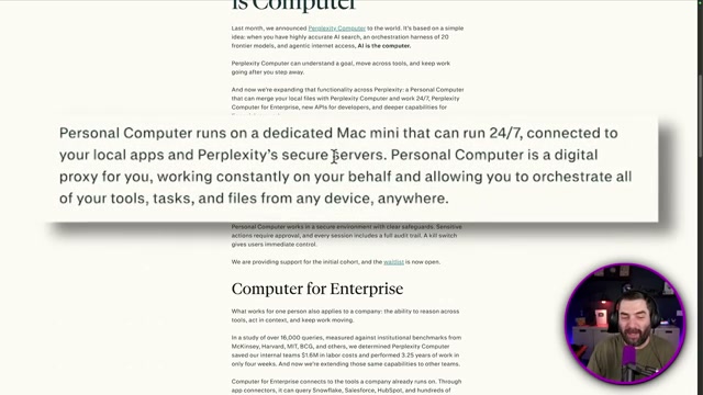 The core architecture: Perplexity Personal Computer runs on a dedicated Mac mini, acting as a 24/7 digital proxy for your tools and files