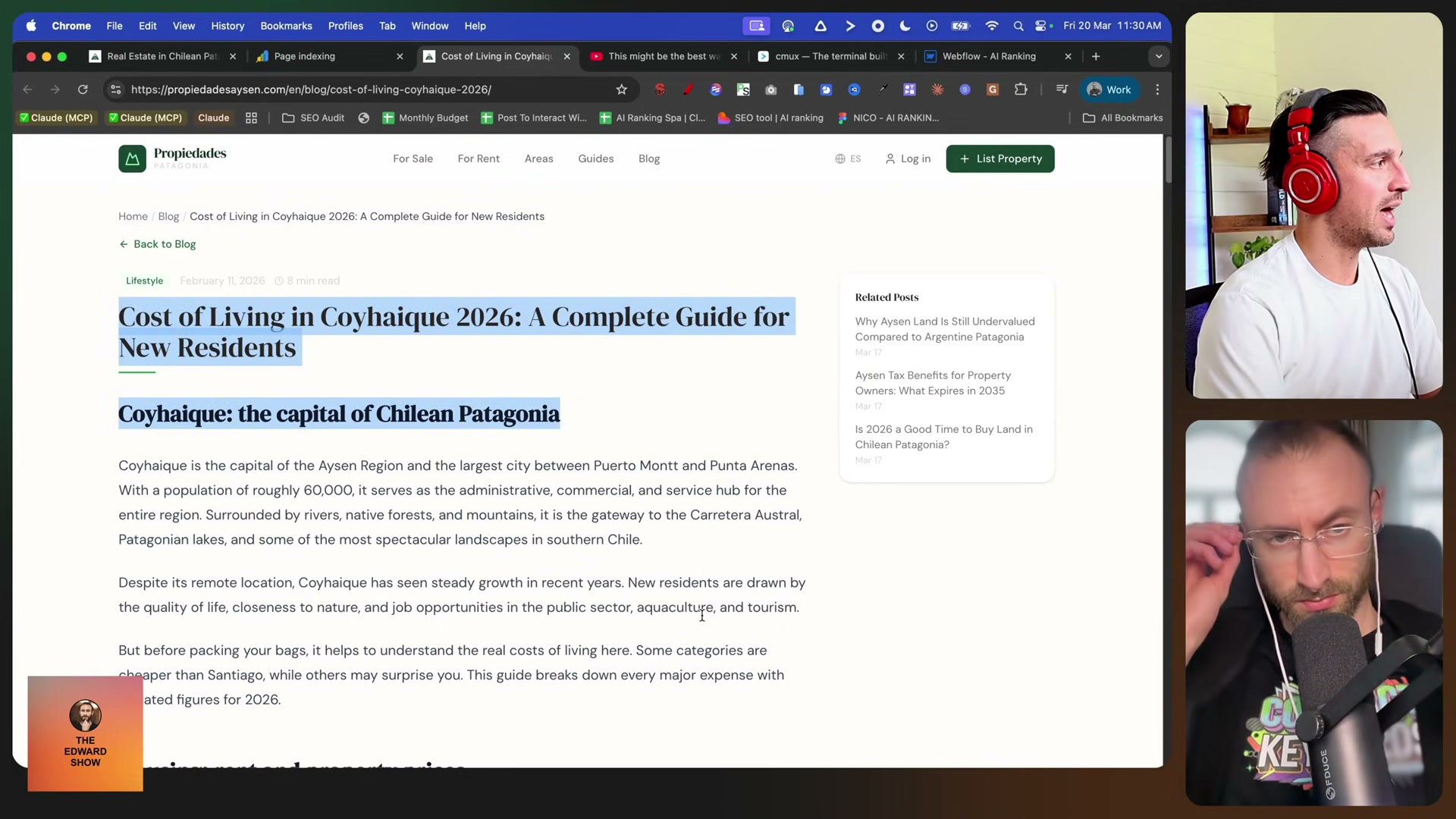 Claude-generated SEO blog post live on the site — 2,000+ words on cost of living targeting long-tail queries