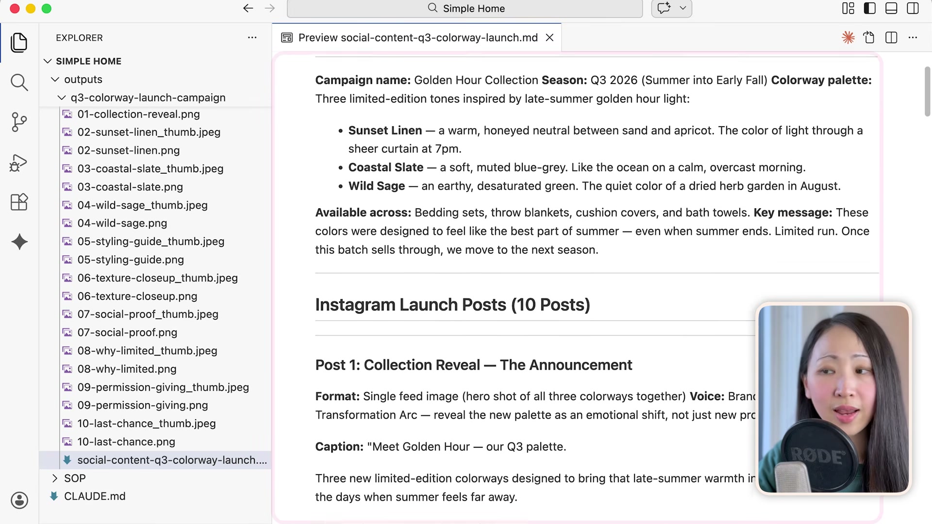 Final deliverable: a fully written 10-post Instagram campaign with voice guidance, storytelling frameworks, and 20 branded visual assets