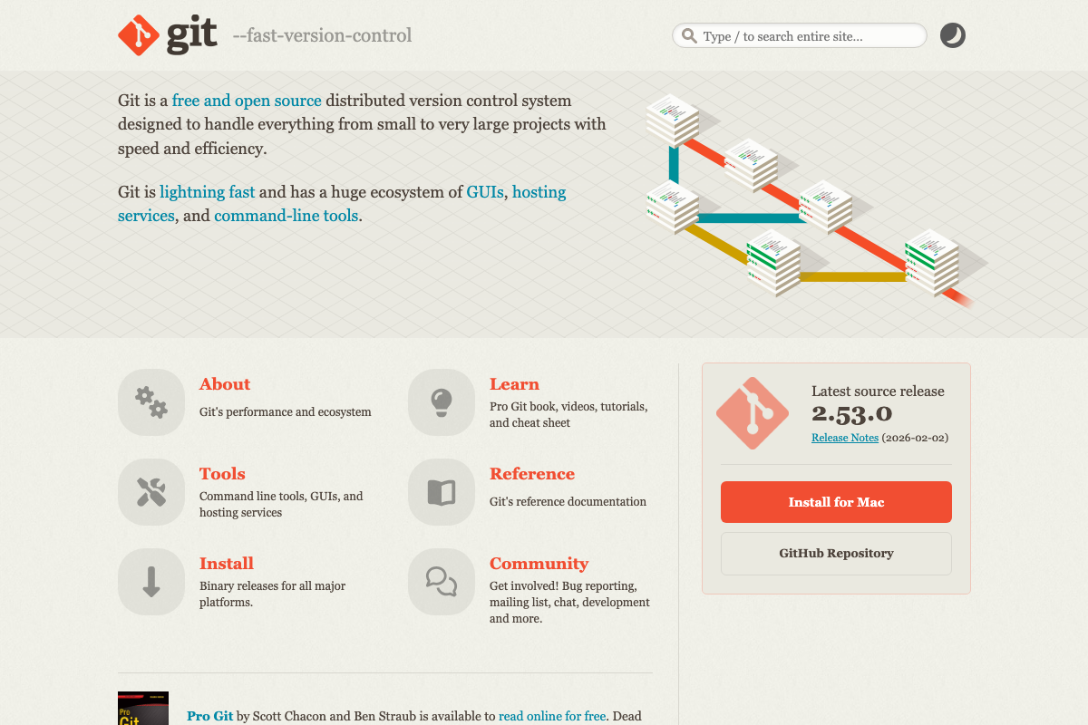 Git 2.53.0 homepage — git commit and git reset are current and well-documented; reset mode determines whether working-tree state is actually discarded on regression