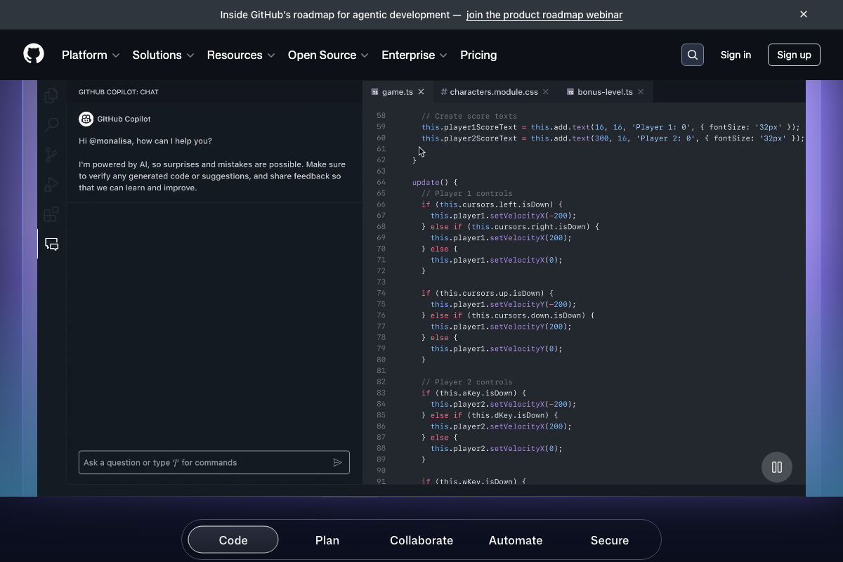 GitHub Copilot Chat in-IDE interface — a distinct product from Claude Code with its own extension ecosystem